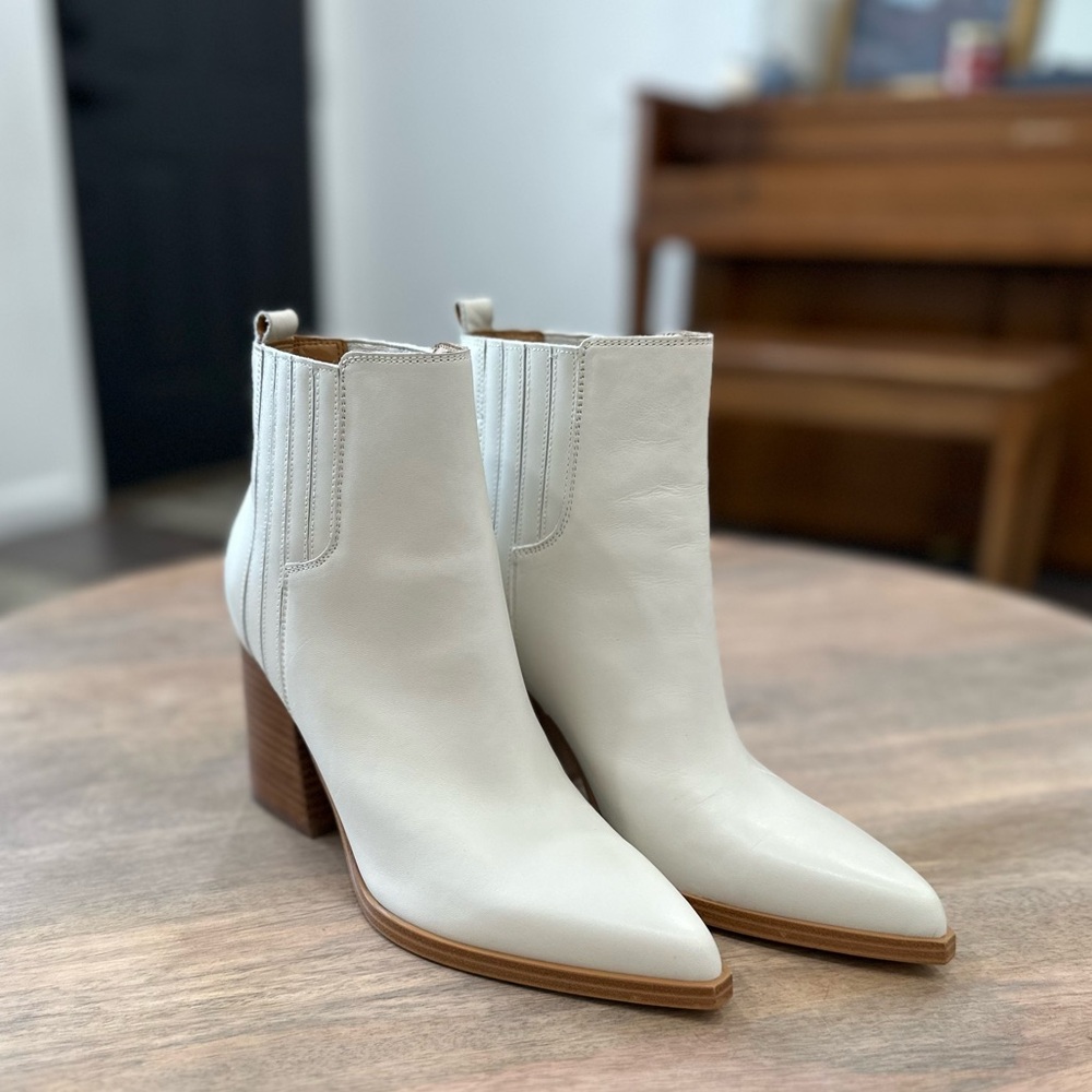 Marc Fisher white pointed toe ankle boot